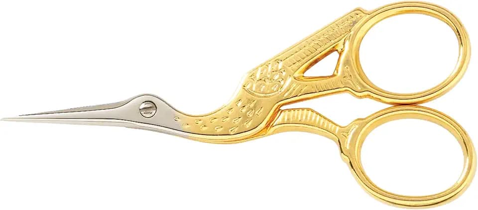 Gingher 3.5" Stork Embroidery Scissors for Snips on Thread & Fabric, Gold