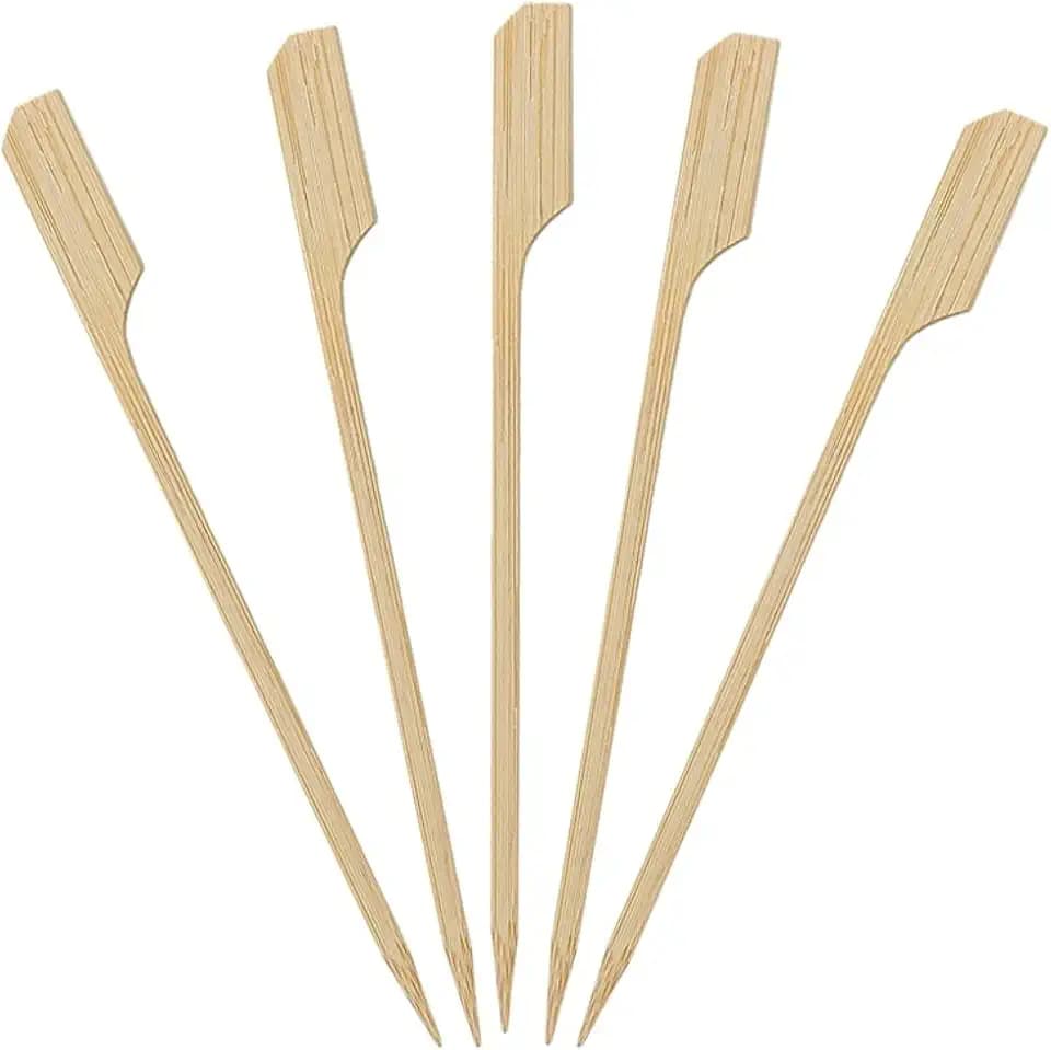 4” inch 100 pcs Bamboo Wood Paddle Picks Skewers Toothpicks for Cocktail,Appetizers, Fruit,Sandwich, Snacks, Package of Wooden Paddle Pick Skewer, Party Forks (1)