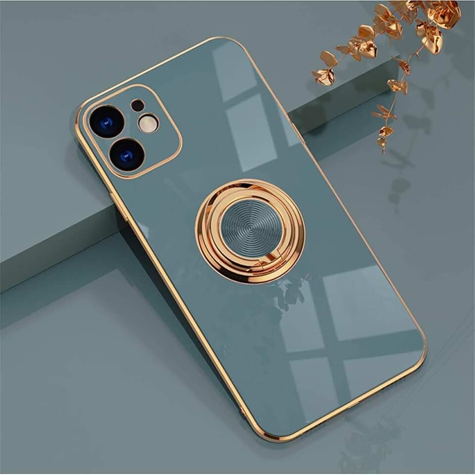 EYZUTAK Hülle für iPhone 12 Mini 5.4 Zoll, Glänzend Weiche Silikon TPU Slim Case mit 360 Grad Ring Ständer Bumper Stoßfest Schutzhülle Fingerhalter Magnetische Autohalterung Cover - Grau