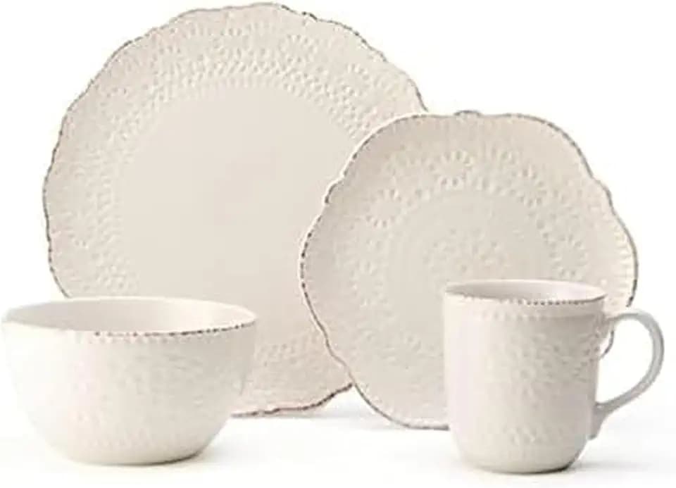 Pfaltzgraff Chateau Cream 16-Piece Stoneware Dinnerware Set, Service for 4, Off White