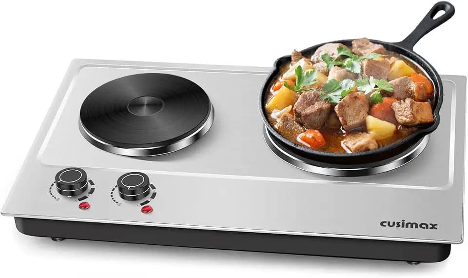 Electric Hot Plate, 1800W, Double 7.1-inch Cast Iron