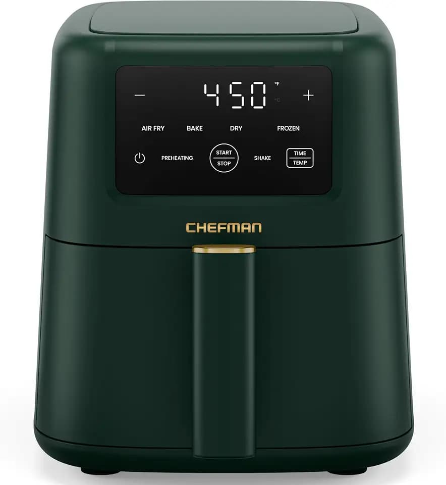 Chefman Compact Air Fryer 3.5 QT - Slim Design Fits Small Kitchens, 4-in-1 Air Fry, Bake, Dehydrate, Frozen, 450°F Max Temp, Narrow Footprint Saves Counter Space, Nonstick Ceramic, Dishwasher-Safe