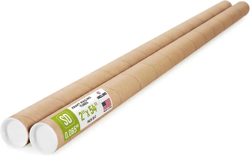 2" x 54" Made in USA Kraft Paper Mailing Tube, 2 Tubes, 4 Caps