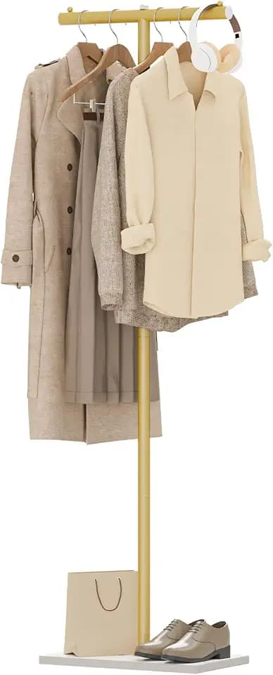 T-shaped Coat Rack Freestanding, Metal Hanger, Gold, 68.9 In High