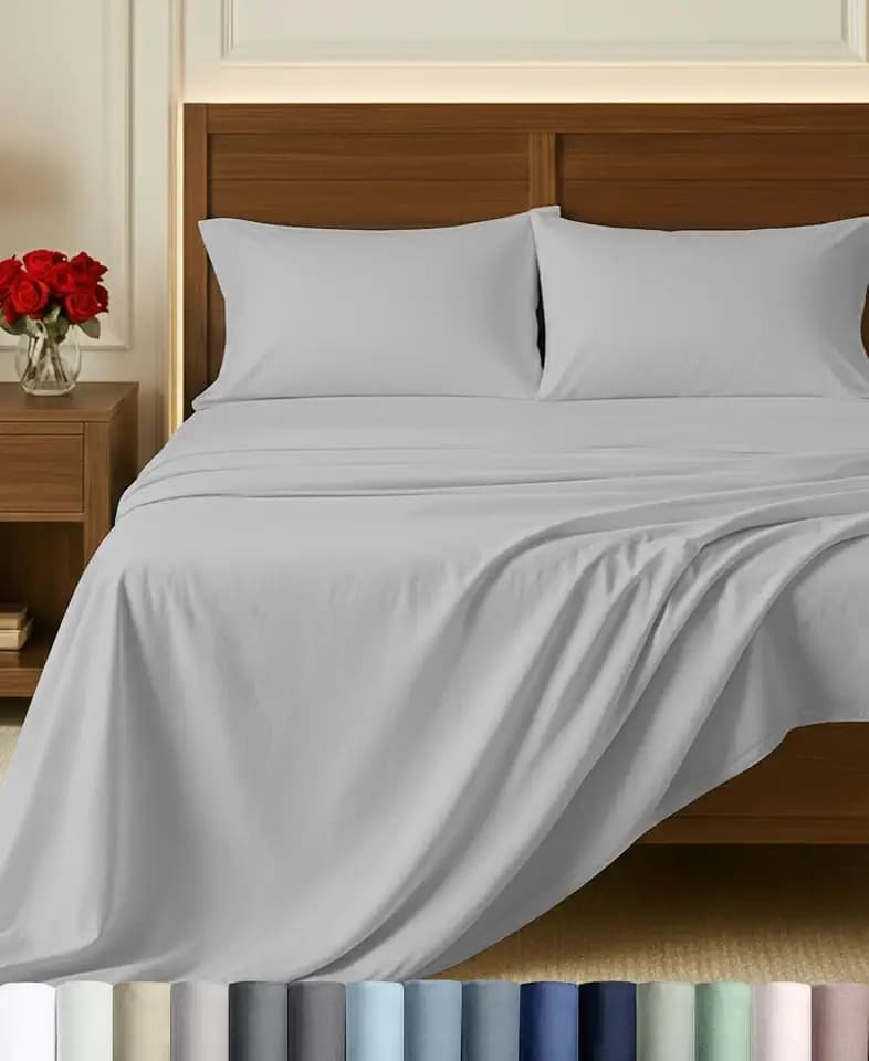 California Design Den 100% Egyptian Cotton Cal King Sheet Set, Light Grey