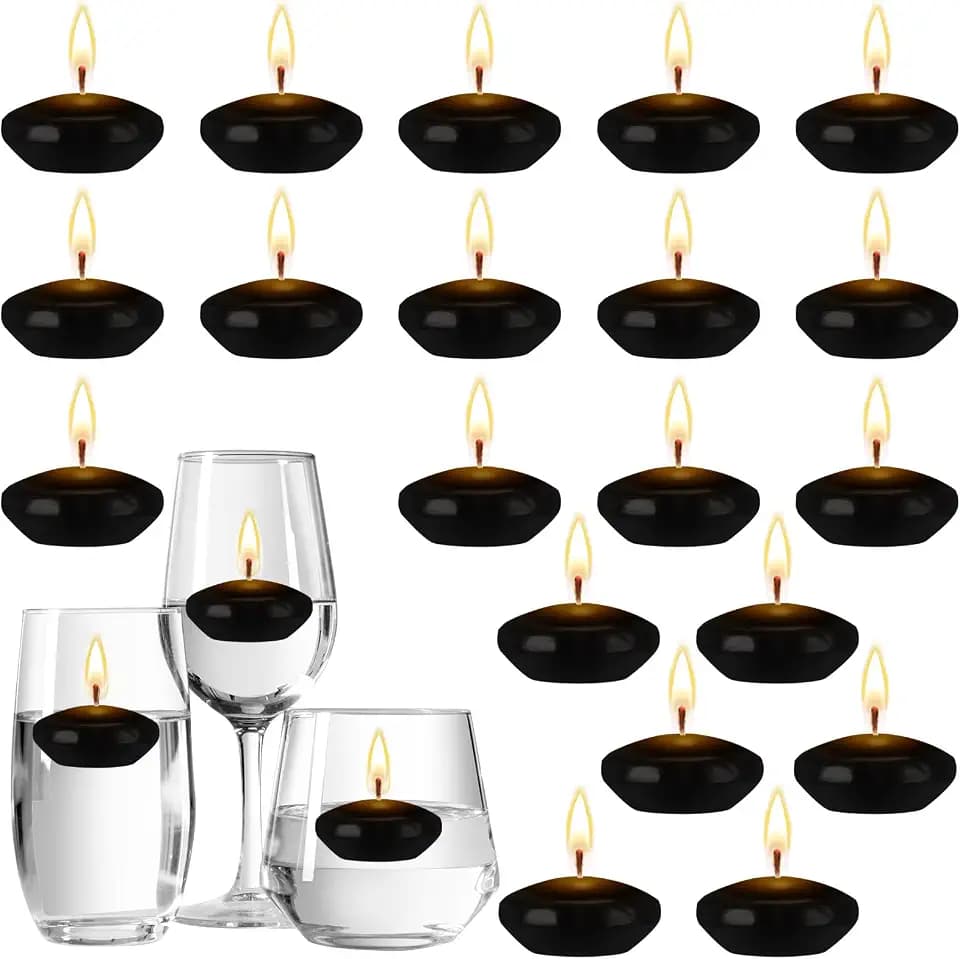 Nuanchu 20 Pcs 1.5 Inch Black Floating Candles, Unscented for Centerpieces