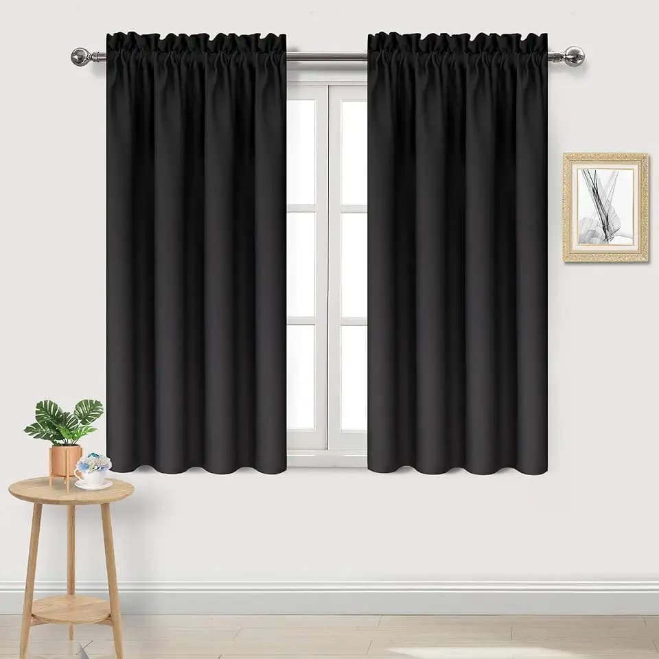 DWCN Blackout Curtains for Bedroom Living Room 38 x 45 Inch Long Black