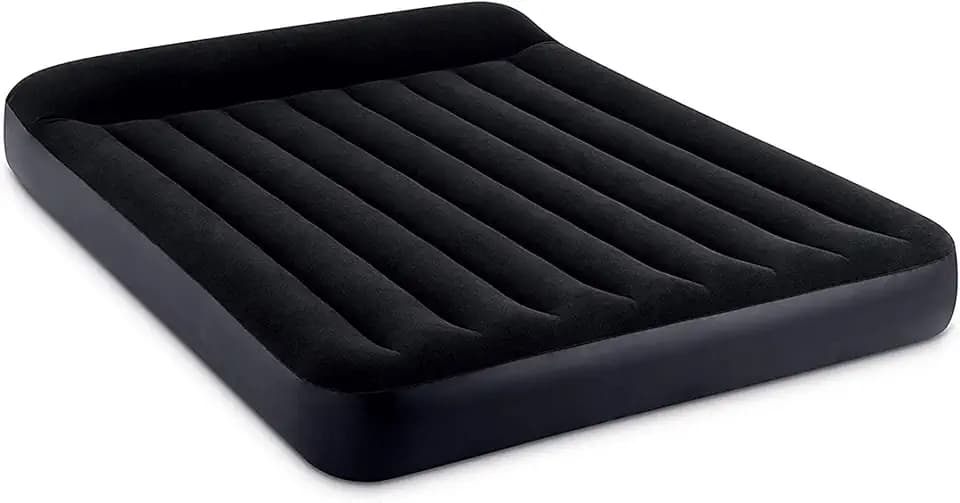 INTEX 64149ED Dura-Beam Standard Pillow Rest Air Mattress: Fiber-Tech – Queen Size – Built-in Electric Pump – 10in Bed Height – 600lb Weight Capacity