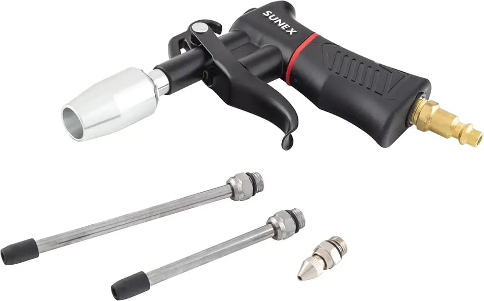 SUNEX SXBG01K Air Blow Gun Kit with Variable Trigger, Adjustable Nozzle, Venturi Tip, 2 Rubber Tip Extensions