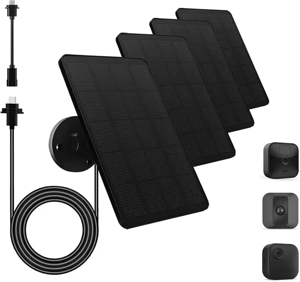EverExceed 4 Pack Solar Panel for Blink Outdoor 2K+/4(4th Gen)/Outdoor(3rd Gen) XT/XT2 and XT3 Camera, 4W Solar Charger with 13.12ft Cable, Adjustable Mount, IP65 Waterproof Rubber Plug