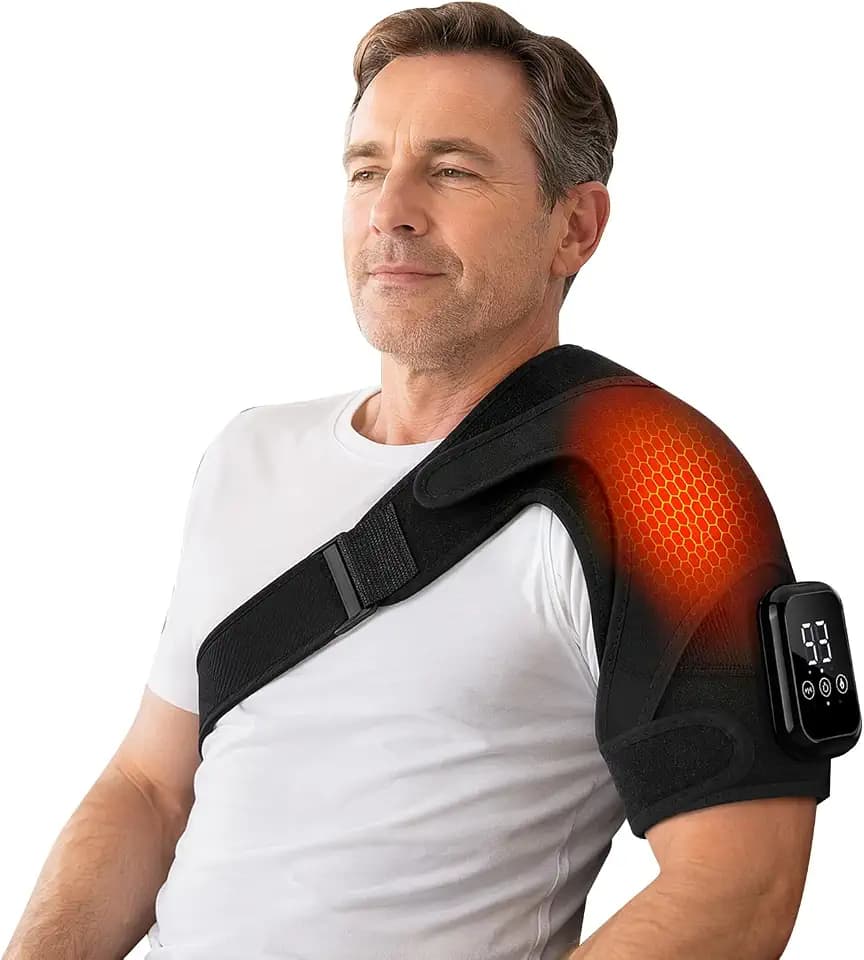 Triple Methode Schulter Massagegerät, Massagegerät mit 3 Heizstufen&3 Vibrationsmodi, Schulterbandage Schultergurt, Schulterschmerzenlinderung, Schultermassage Geschenke für Eltern Büroangestellte