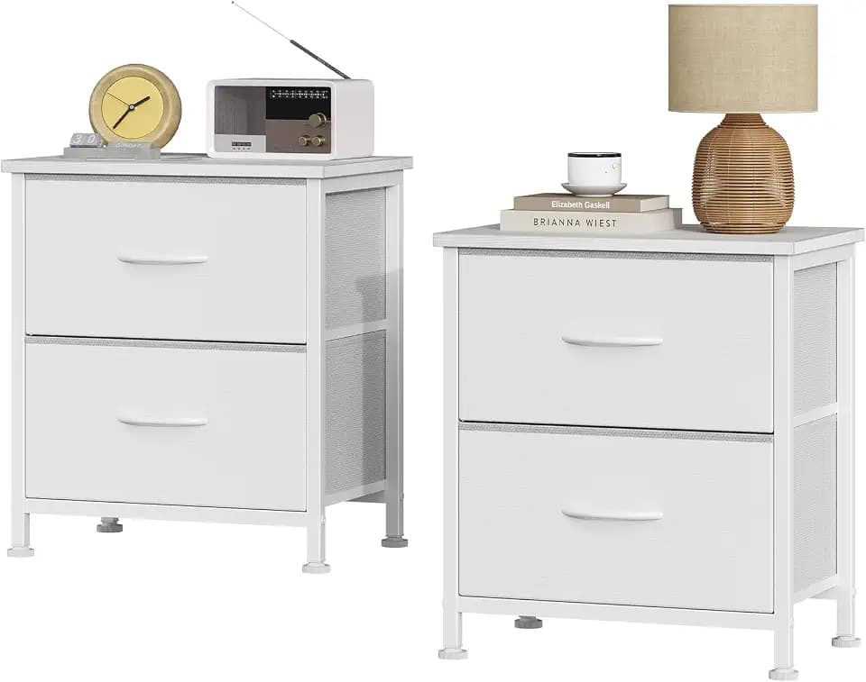 Sweetcrispy Nightstand Set of 2 with 2 Storage Drawers, 20" Height Small Bed Side Furniture End Table, Wooden Top Fabric Cabinet Kids Mini Dresser for Bedroom, Closet, Entryway, College Dorm