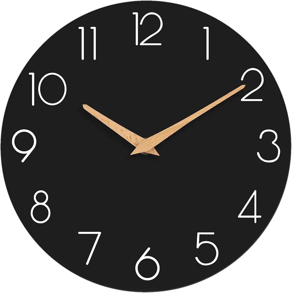 cicininc 10 Inch Battery Operated Wall Clock, Silent Analog, Black