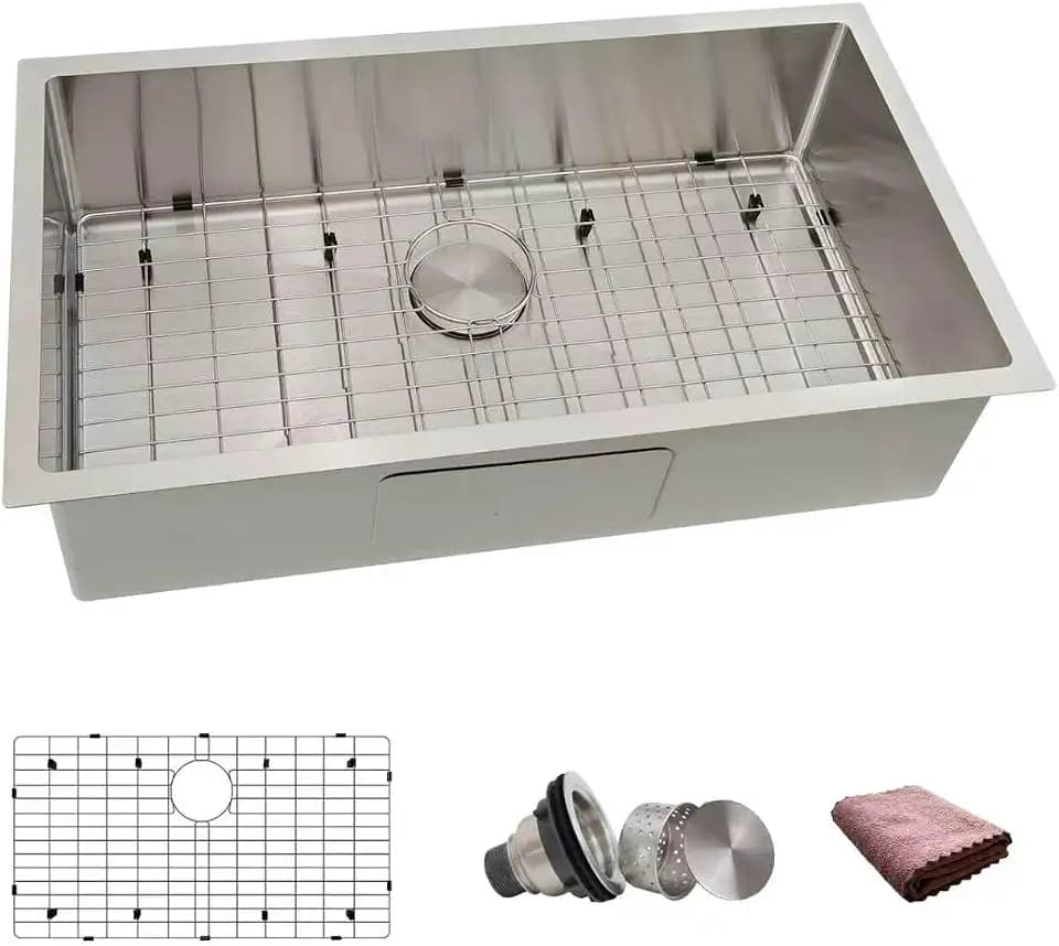 32 Inch Undermount Kitchen Sink, Banaapp 32x18 Kitchen Sink Undermount, Single Bowl Undermount Sink, 18 Gauge 304 Stainless Steel Kitchen Sink with Accessories