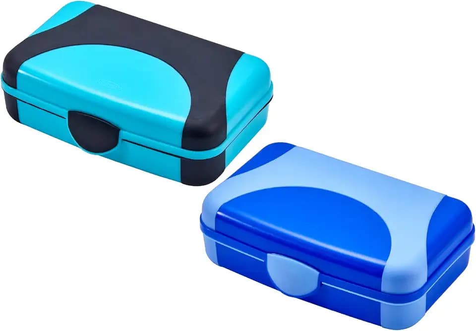 LockerMate by Bostitch Hard Pencil Case, Durable Plastic Pencil Box, Kid-Friendly Colors in Blue & Turquoise, 2-Pack
