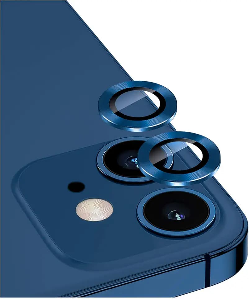 Kameraobjektivschutz für iPhone 12/12Mini, Kratzfeste HD-Kameraschutzfolie aus Gehärtetem Glas und Aluminiumlegierung,Metallring Kreislinse Bildschirmabdeckung (Blau)
