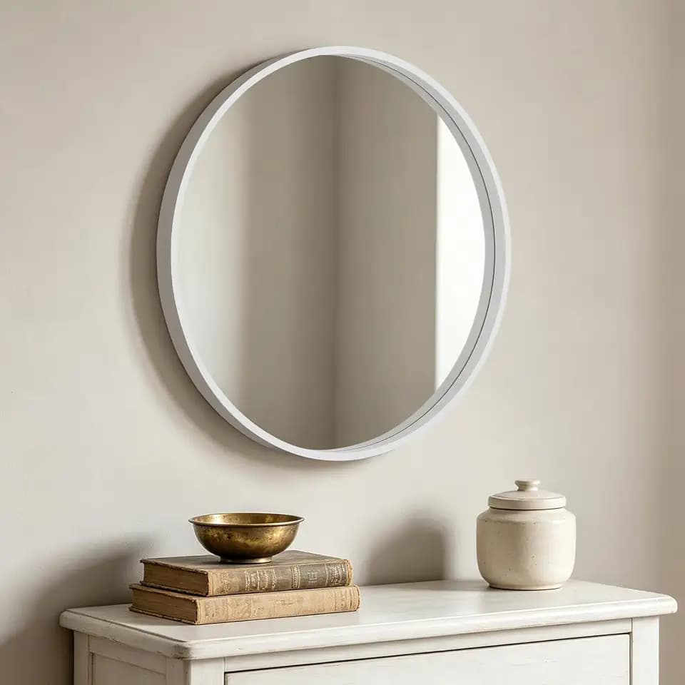 HOMECOOKIN Round Wood Mirror 24 inch Circle Mirror, Rustic Farmhouse Wooden Framed Decorative Wall Decor, Vanity Wall Mirror for Bathroom, Bedroom, Entryway, Living Room (White)