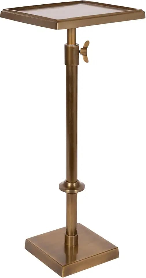 Kate and Laurel Engles Traditional Adjustable-Height Square Pedestal Drink Table, 9 x 9 x 30, Antique Brass, Vintage Indoor Metal Mini Table for Use as Indoor Plant Stand with Protective Tabletop Lip