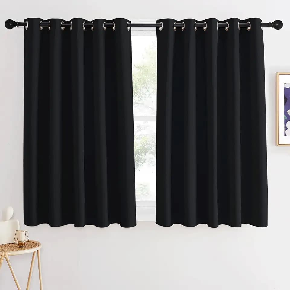 NICETOWN Bedroom Black Out Curtain 54 inches Long - Solid Thermal Insulated Grommet Blackout Window Treatment Sound/Light Blocking for Basement (1 Panel, W66 x L54, Black)