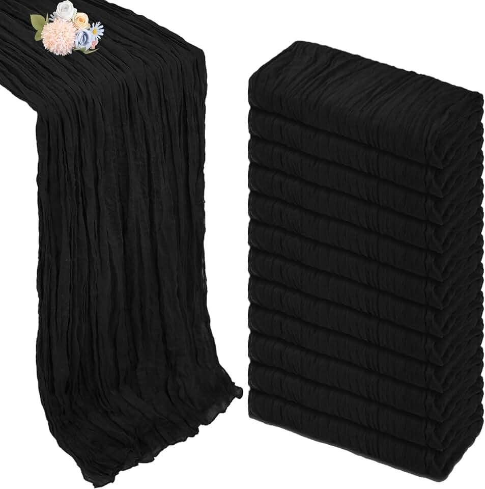 12 Pack Black Cheesecloth Table Runner 35 x 120 Inch