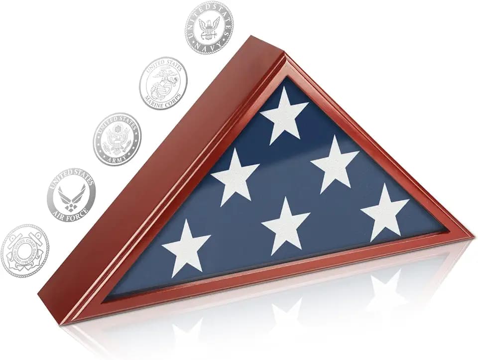 Flag Display Case for Burial Flag, 9.5x5' Folded Flag Case for Burial Flag, Wooden Flag Box Display Case with Wall Mount, Flag Holder for Veteran Burial Flag Display Case, Military Flag Frame (RBrown)