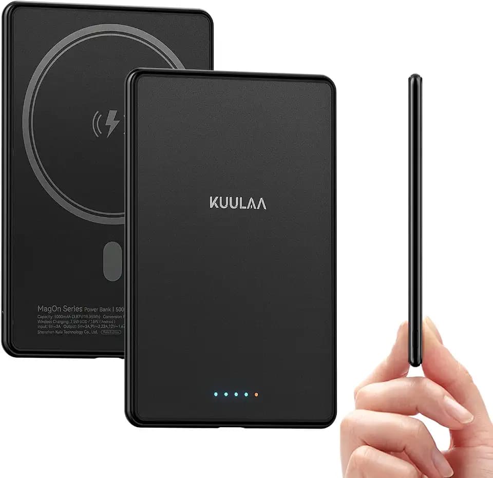 Kuulaa Ultra Slim Magsafe PowerBank,5000mAh Wireless Power Bank mit Type C 20W Output powerbank Schnellladefunktion 7.2mm Kleine Mini Externe Batterier iPhone 15 Pro/15 Pro Max /15/14/13/12