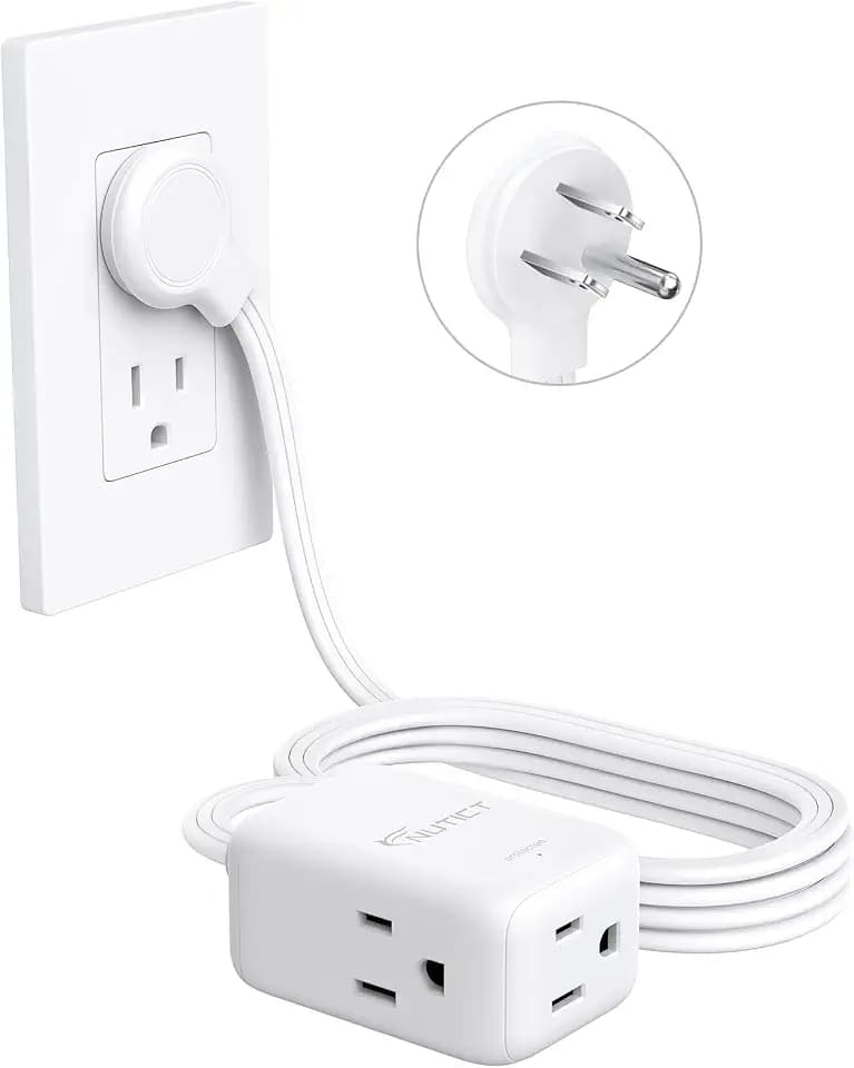 8FT Flat Extension Cord with 3 Outlets, Flat Plug Adapter for Appliance
