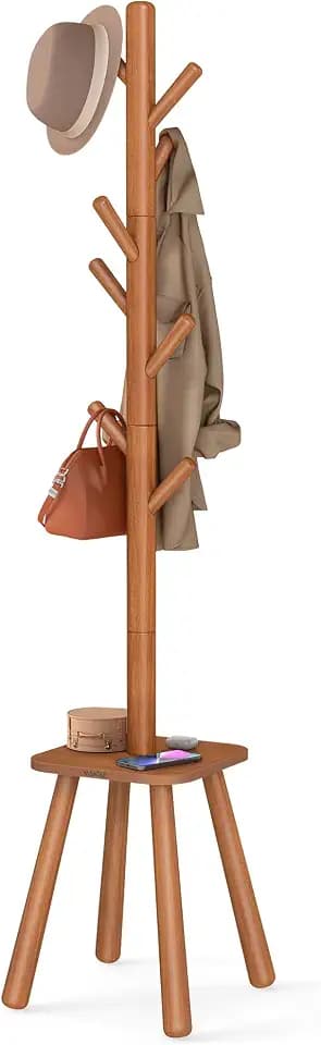 VASAGLE Coat Rack Freestanding, 8 Hooks, Storage Shelf, 69.2 Inch Tall