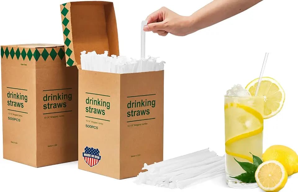 Plastic Straws 1000PCS Individually Wrapped Clear Disposable Drinking Straw