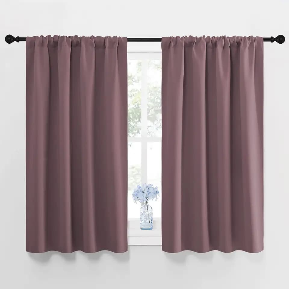 NICETOWN Blackout Curtains for Bedroom, Home Decorations Thermal Insulated Solid Rod Pocket Blackout Drapes for Cafe (Dry Rose, One Pair, 42 x 45-inch)