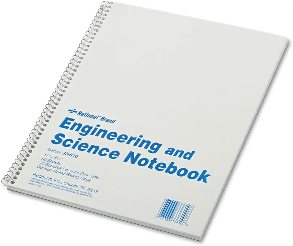 National Engineering and Science Notebook, Quadrille Rule (10 sq/in), White Cover, (60) 11 x 8.5 Sheets