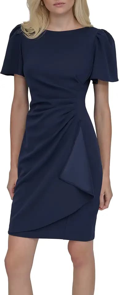 DKNY Women's Ruched Side V-Neck Short Sleeve Dress