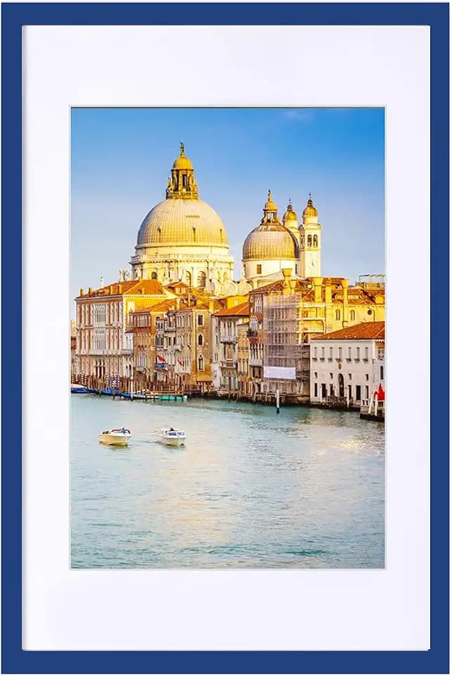 wyooxoo 16x24 Picture Frame Dark blue Solid Wood Photo Frames Display Pictures 12x18 with Mat or 16x24 Without Mat Colorful Frame For Wall