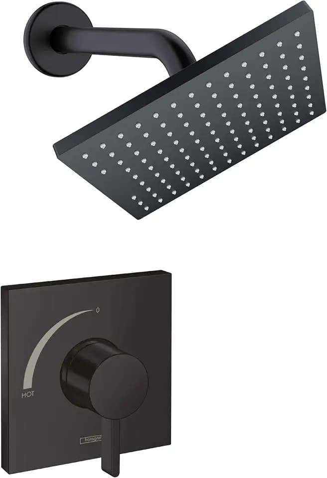 hansgrohe Vernis Square Pressure Balance 2.5 GPM Shower Set in Matte Black Rough Sold Separately, 04958670