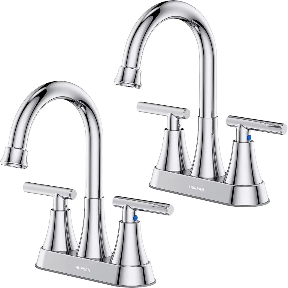 Bathroom Faucets, Hurran 4 inch Centerset 2-Handle Lead-Free, Chrome