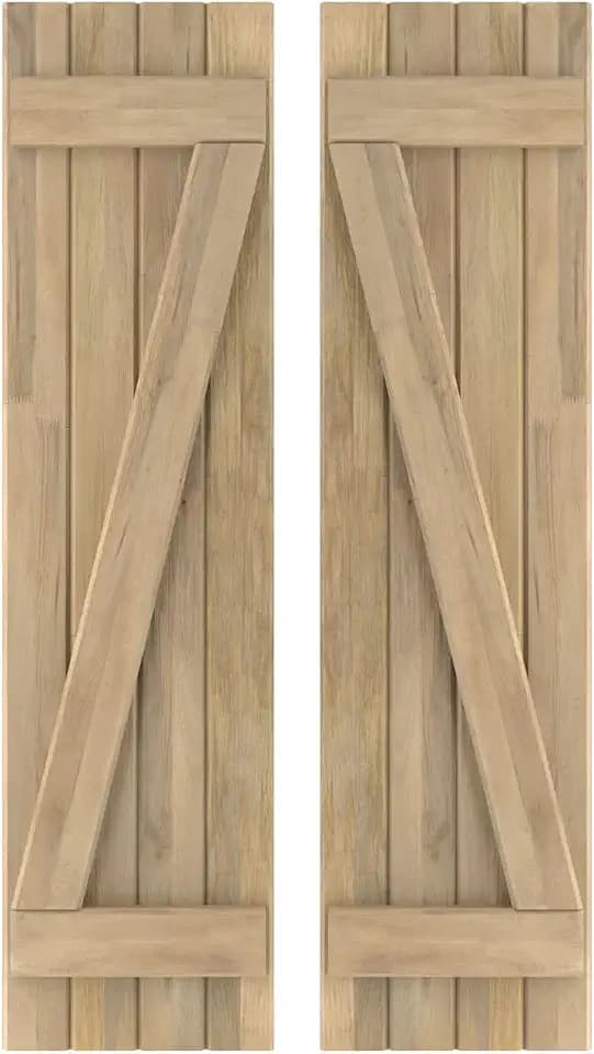 14"W x 48"H Americraft Four Board (2 Batten) Exterior Real Wood Joined Board-n-Batten Shutters w/Z-Bar (Per Pair), Unfinished