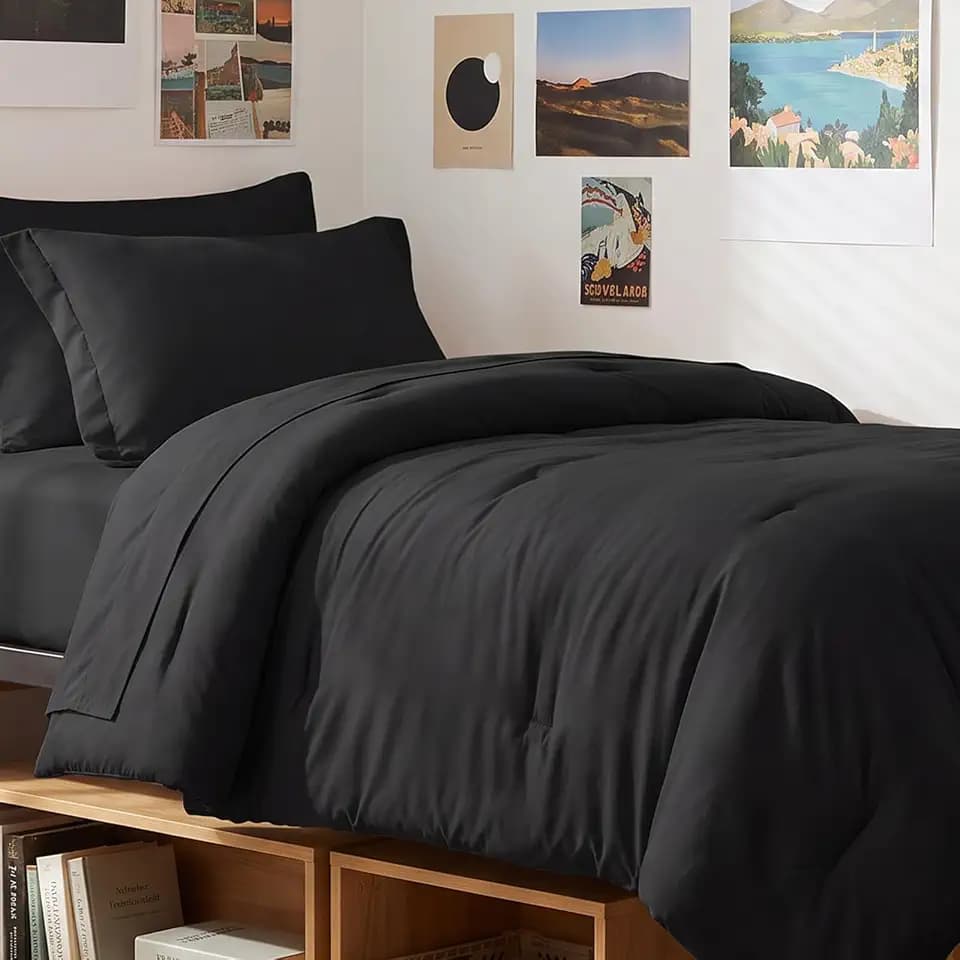 CozyLux Twin XL Comforter Set Black, 5 Pieces Bed in a Bag