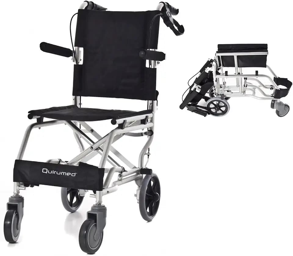 QUIRUMED Rollstuhl aus Aluminium, Transitrollstuhl, Transferrollstuhl, Sitz 36 cm, leicht, faltbar, verstellbare Armlehne und Fußstütze