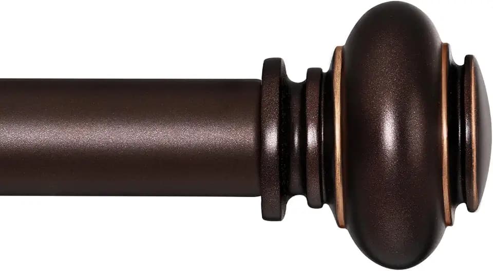 SIMEWIN Bronze Curtain Rods for Windows 66 to 120 Inches Adjustable Decorative 1 Inch Diameter Single Window Curtain Rod Set with Classic Finials, Bronze with Gold Finishing