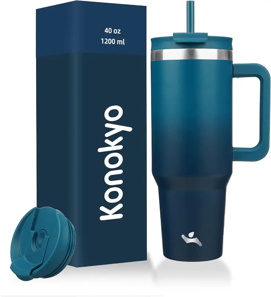Konokyo 40 oz Insulated Tumbler Water Bottle with Handle, Straw Lid