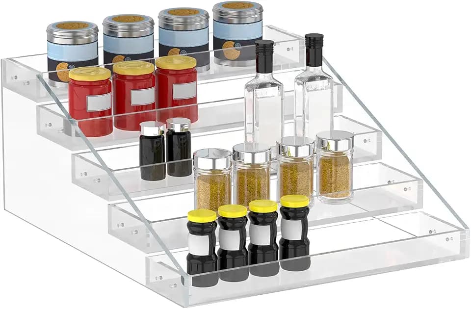 PMMASTO Wide Clear Acrylic Spice Rack for Countertops- 5 Tier
