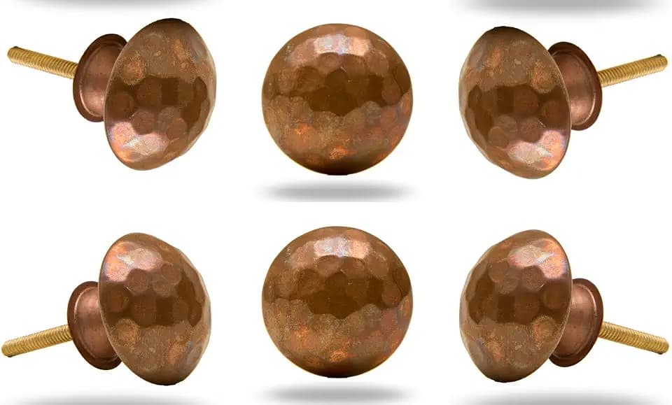 TRINCA-FERRO Set of 12 Round Hammerbeat Design Copper Bronze Metal Cabinet Knobs Drawer Knobs for Kitchen Cabinets and Drawers Decorative Cabinet Hardware Dresser Cupboard Wardrobe Closet Bathroom