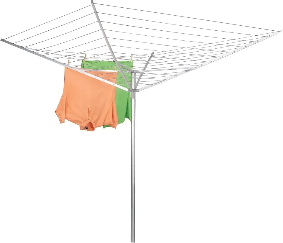 Household Essentials Collapsible Umbrella Clothesline Outdoor Dryer in Aluminum Arms and Steel Post, Silver