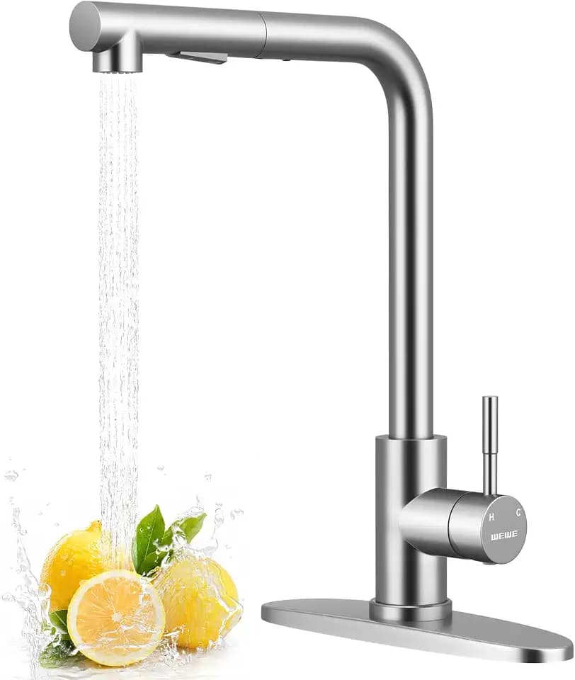 WEWE High-Arc Pull-Down Kitchen Faucet, Single Handle, Brushed Nickel