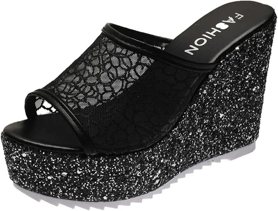 Purubylley Women's Wedges Platform Sandals Classic Fish Mouth Slip-On Height Increase Slides Sandals Summer Casual Beach Walking Slippers