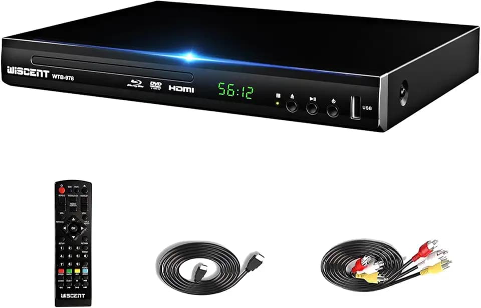 Blu-Ray Player für TV, WISCENT DVD Player mit Koaxial/HDMI/AV/Ausgang, USB-Eingang, Alle DVDs und Region B/2 Blue Ray Discs, Kompakter Full HD 1080p Bluray Player