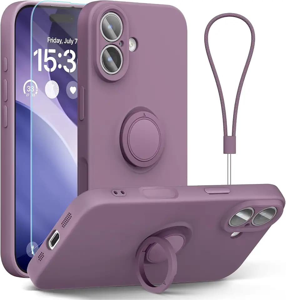 for iPhone 17 Case 6.3'', Ring Stand Silicone Slim Design (with Wrist Strap), Magnetic Car Mount Case Cover Compatible with iPhone 17 (Lilac Purple)
