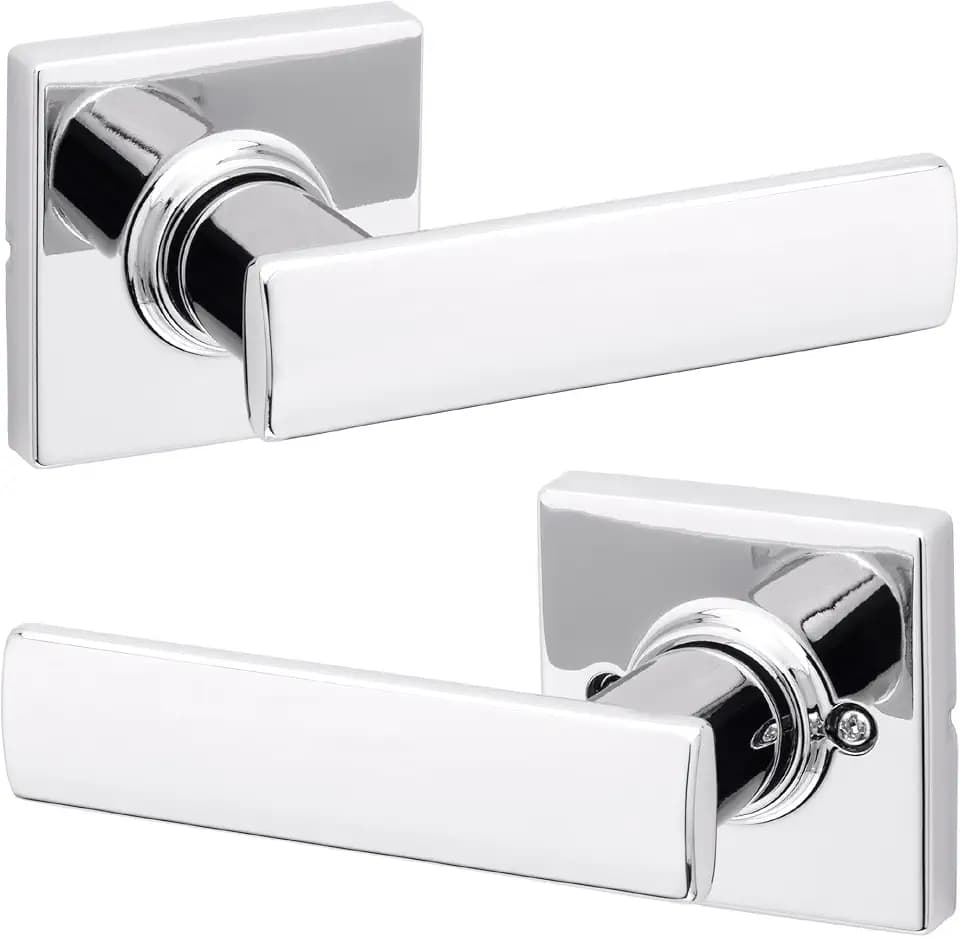 Kwikset Breton Interior Passage Door Handle, Lever For Closet and Hallway Doors, Reversible Non-Locking Handle Lever, Polished Chrome