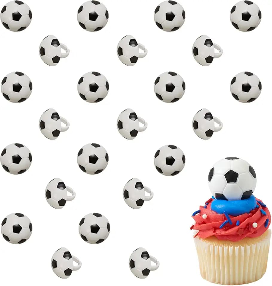 Soccer Ball Cupcake Decoration Toppers | 24 Pack Party Cake Rings