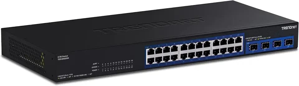 TRENDnet, TEG-S50284, 28-Port Multi-Gig Switch, 24 2,5 Gb RJ45 Ports, 4 x 10G SFP+ Ports, 200 Gbps Switch-Kapazität, Rack-Montage bereit